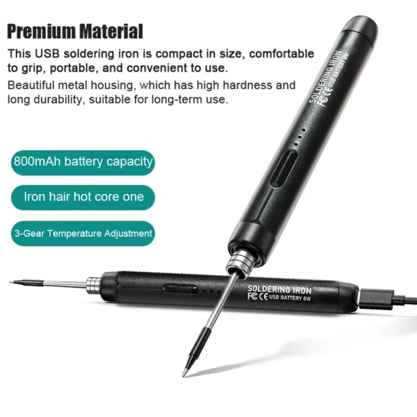 Jewelry Soldering Kit: USB Rechargeable Iron, 800mAh, Adjustable 300-450℃ - Image 3