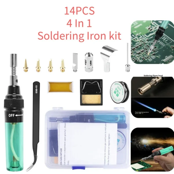 14pcs 4 In 1 Jewelry Soldering Kit Gas Cordless Butane Pen for Electronics & Welding