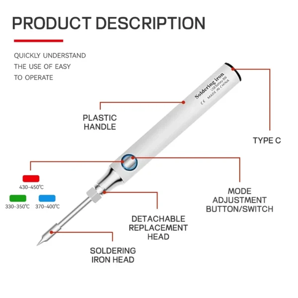 Jewelry Soldering Kit Cordless Electric Iron 5V, 8W Fast Charging - Image 3